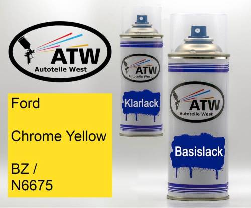 Ford, Chrome Yellow, BZ / N6675: 400ml Sprühdose + 400ml Klarlack - Set, von ATW Autoteile West.